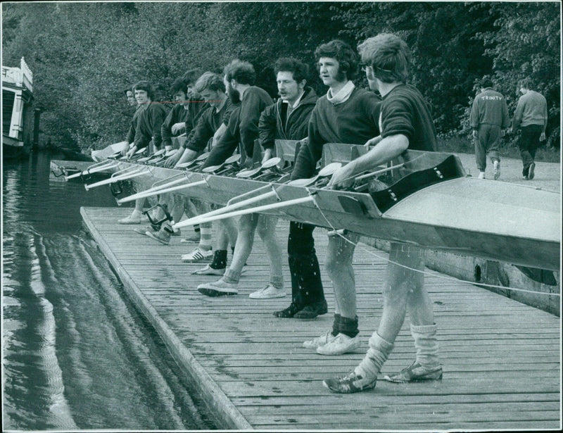 A Pembroke College crew takes a break after a day of training for the Summer Eights. - Vintage Photograph