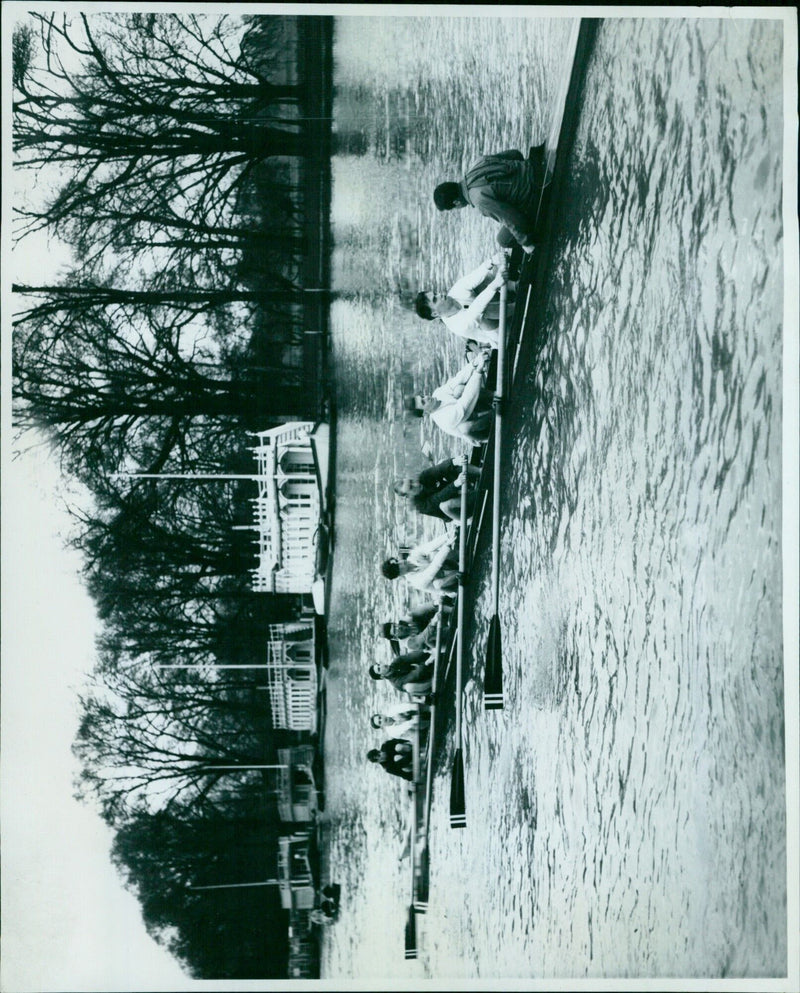 People in Spain train in preparation for a race in the O.U. Eights. - Vintage Photograph