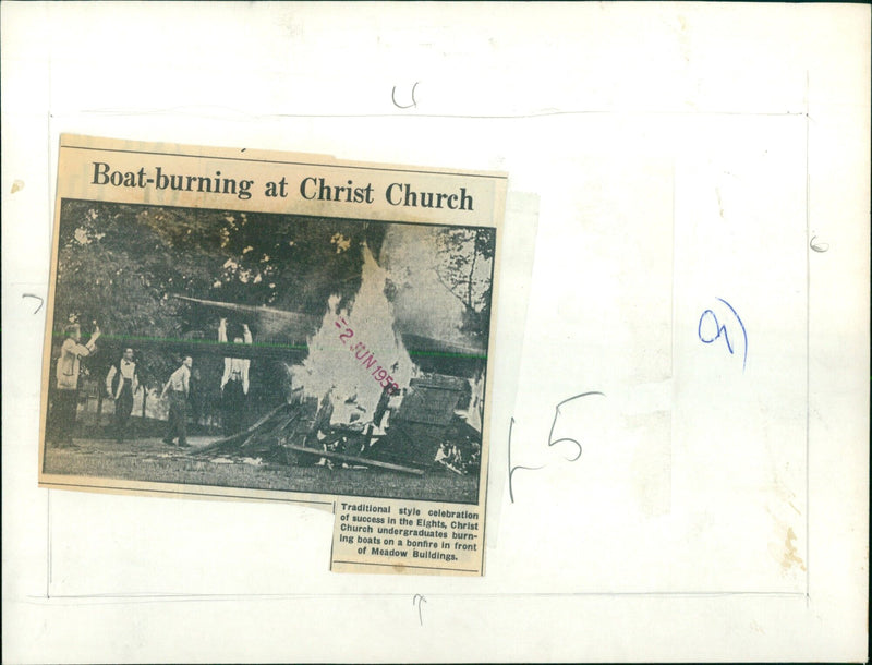 Christ Church undergraduates celebrating success in the Eights by burning boats on a bonfire. - Vintage Photograph