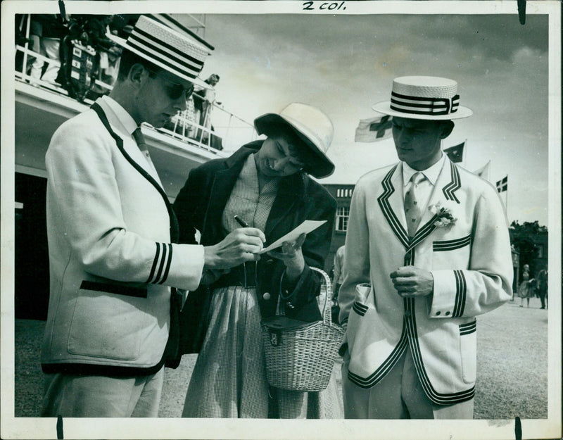 Two Oxford University students discuss the day's prospects at the start of Eights Week. - Vintage Photograph