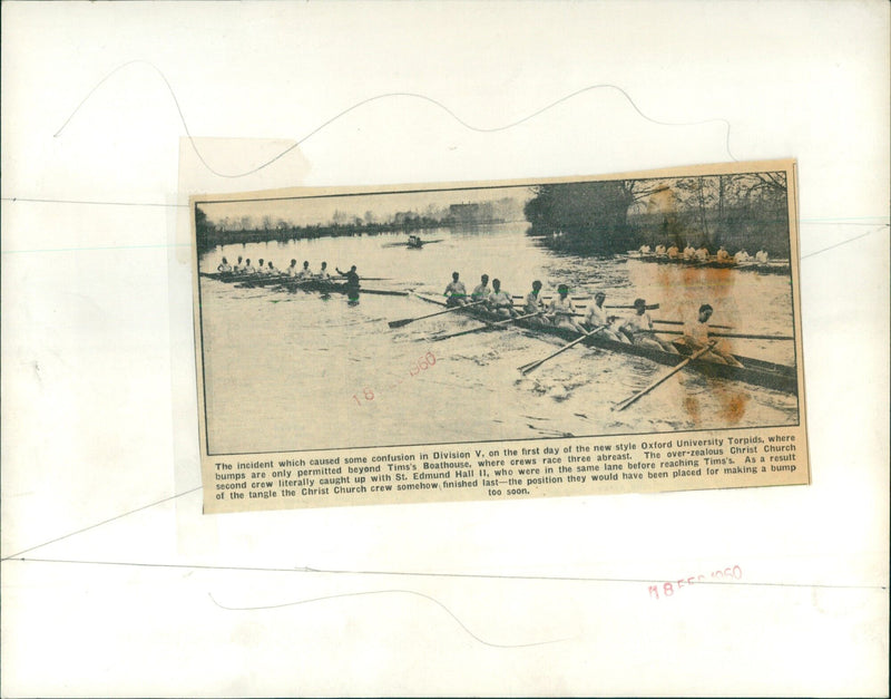 An over-zealous Christ Church crew tangle with St. Edmund Hall II during the first day of the Oxford University Torpids. - Vintage Photograph