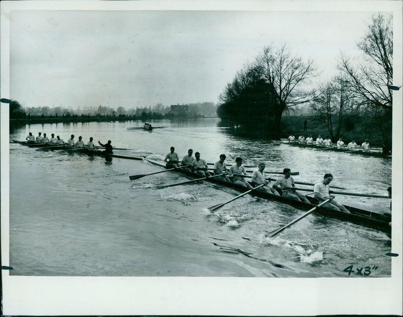 An over-zealous Christ Church crew tangle with St. Edmund Hall II during the first day of the Oxford University Torpids. - Vintage Photograph