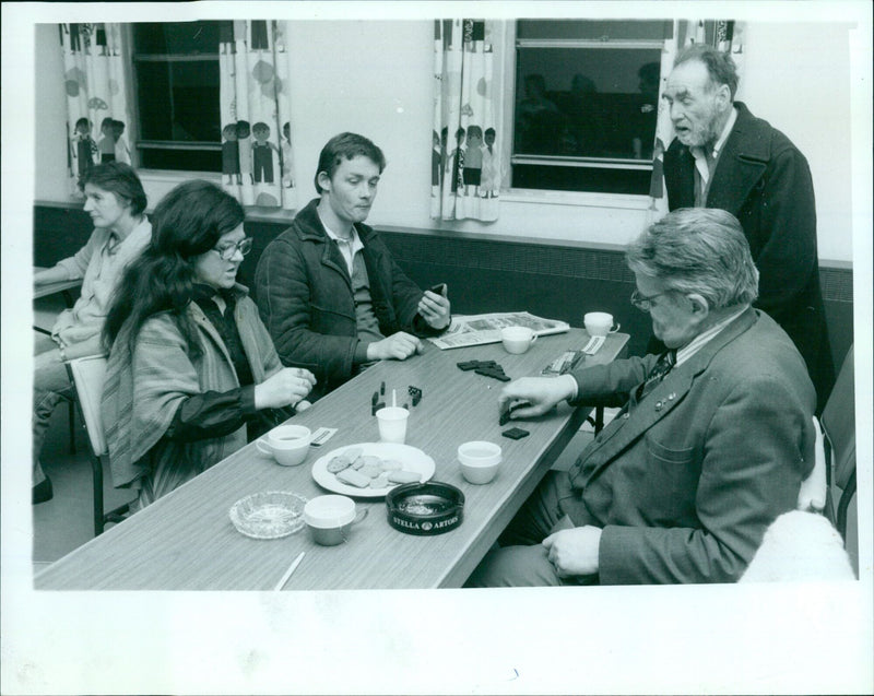 Members of the Sahara Club enjoy a cup of coffee and a game of dominoes. - Vintage Photograph