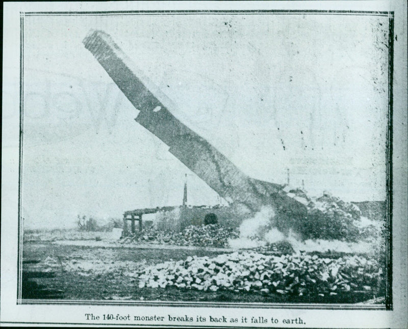 Demolition of the Webb brickworks chimney in Sheffield. - Vintage Photograph