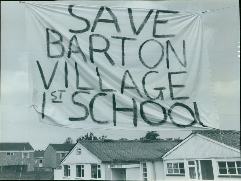 Community members protest to save Barton Village School. - Vintage Photograph