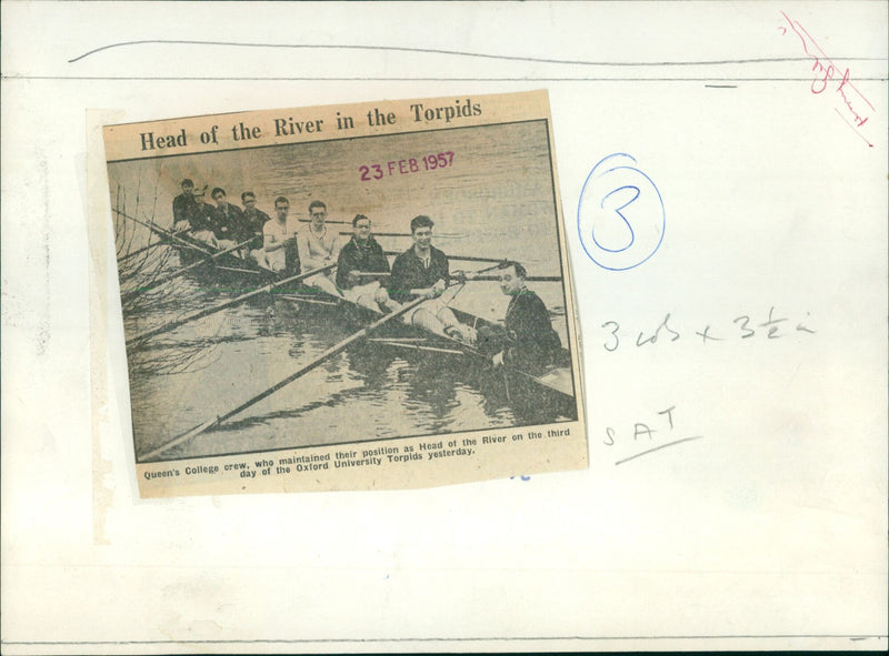 Queen's College crew remain Head of the River in the Oxford University Torpids. - Vintage Photograph