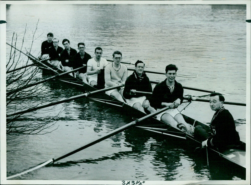 Queen's College crew remain Head of the River in the Oxford University Torpids. - Vintage Photograph