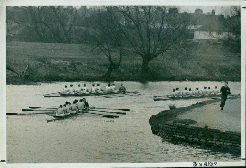 Crews compete in the Oxford University Torpids race. - Vintage Photograph