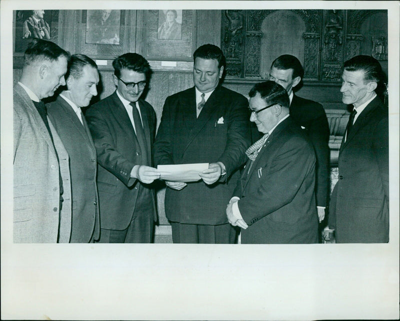 Seven new freemen of Oxford celebrate their achievement. - Vintage Photograph