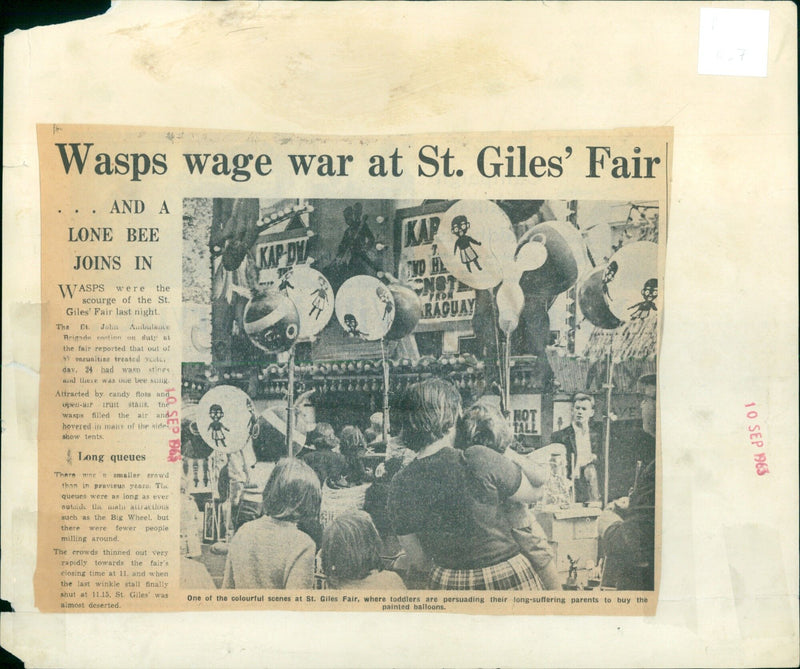 Wasps and a lone bee swarm a busy St. Giles' Fair. - Vintage Photograph