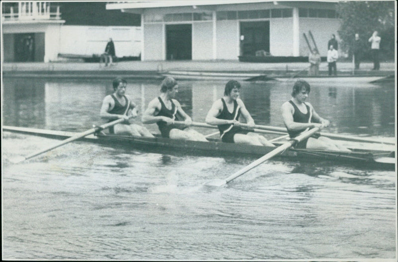 Four members of the Keble College Coxless Fours rowing team. - Vintage Photograph