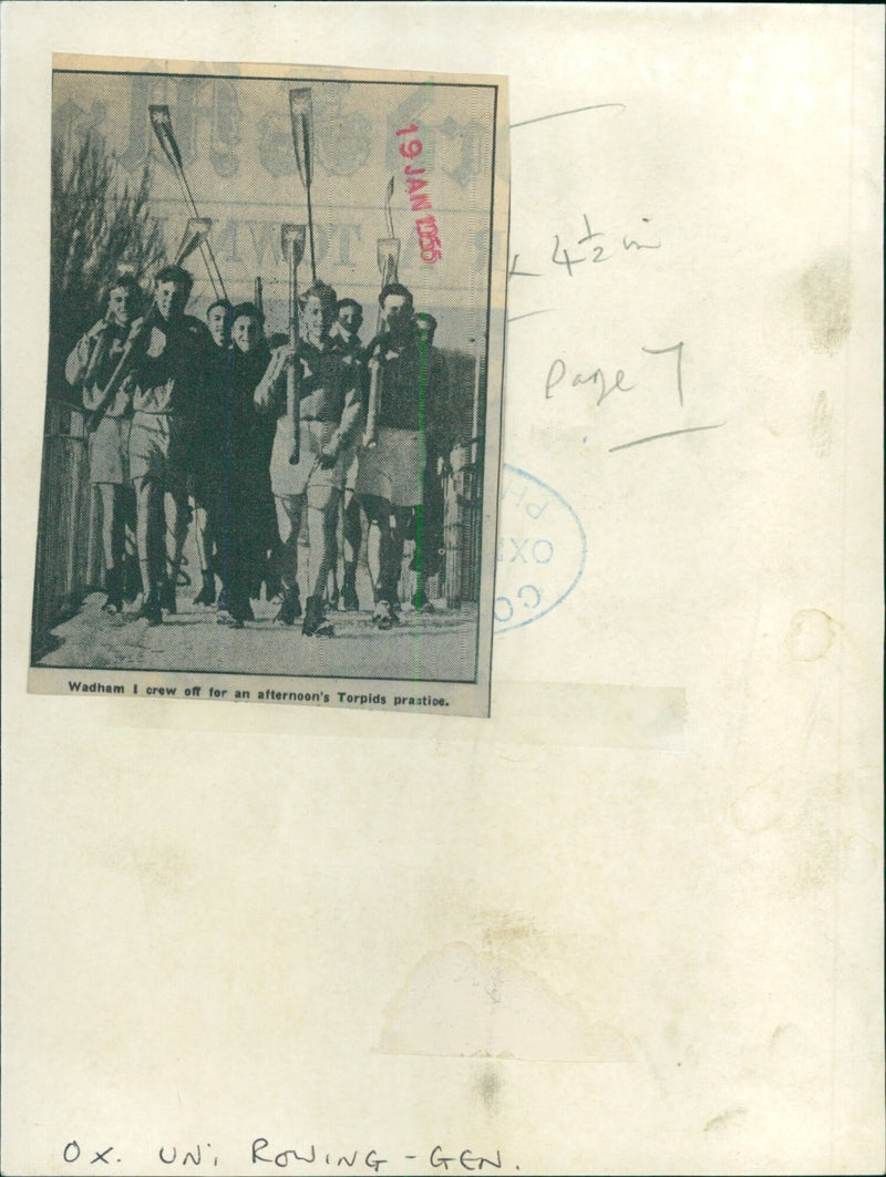 Wadham College crew team rowing on the River Thames. - Vintage Photograph