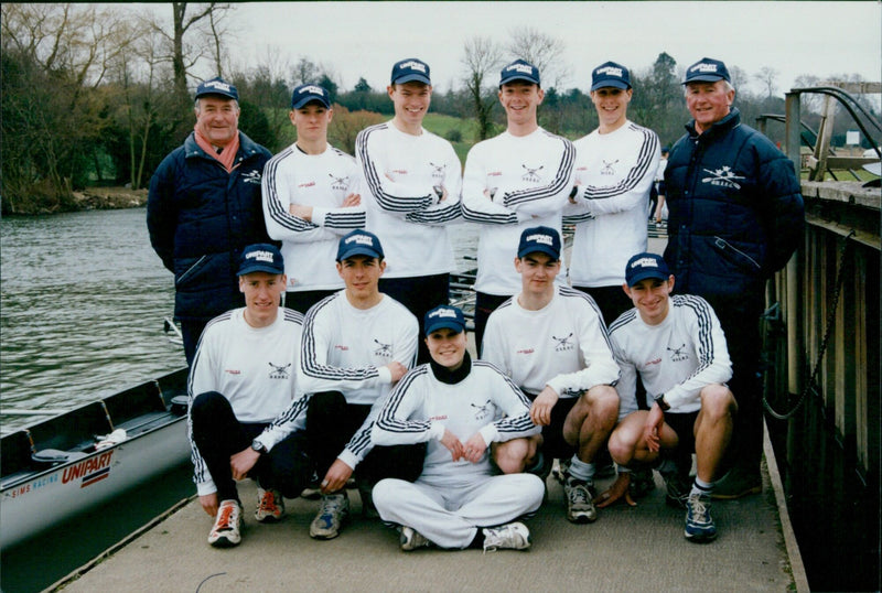 Oxford University Lightweight Rowing Club celebrates first place in the Burway Head of the River race. - Vintage Photograph