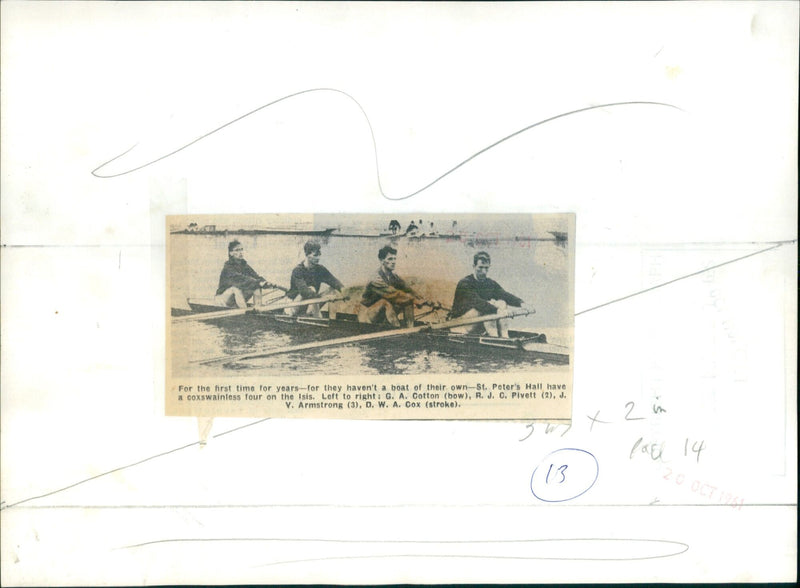 Students from St. Peter's Hall rowing on the Isis. - Vintage Photograph