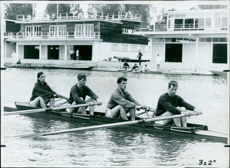 Students from St. Peter's Hall rowing on the Isis. - Vintage Photograph