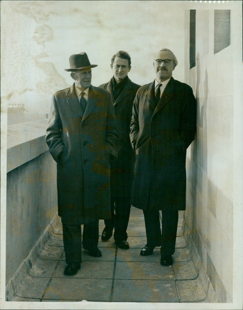 Lord Frederick Armer, P. McQuail and Mr. D.N. Chester aboard a tugboat at the top of the Narrows, New York. - Vintage Photograph