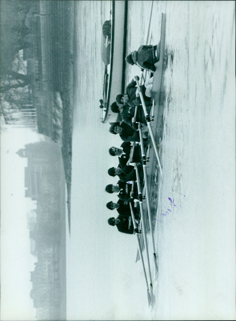 Oxford crew members training on the Thames in London. - Vintage Photograph