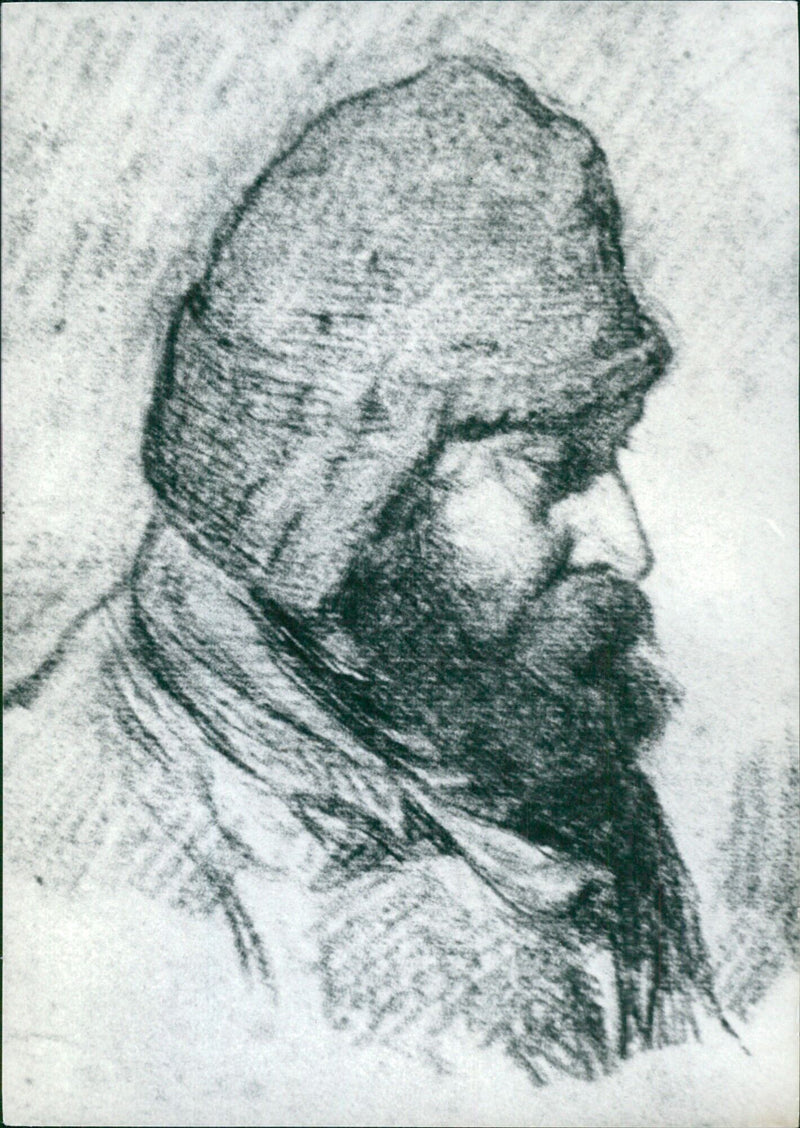 A self-portrait of celebrated French painter Jean-Francois Millet painted in 1847. - Vintage Photograph