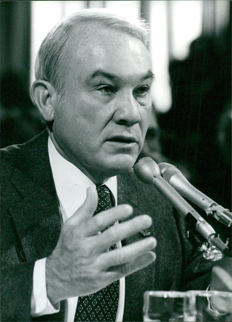 G. William Miller, the U.S. Secretary of the Treasury, is accused of making "erroneous and misleading" statements about alleged improper payments when he was Chairman of the giant conglomerate Textron Inc. - Vintage Photograph