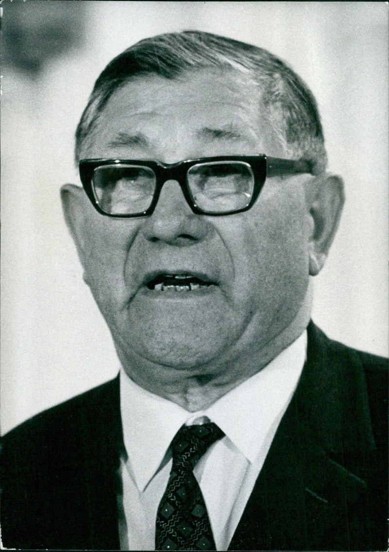 JOSEF MJARTAN, Chairman of the Slovak Reconstruction Party, is seen at a Czech political event on October 9, 1971. - Vintage Photograph