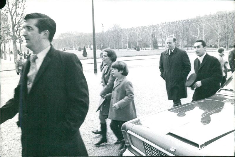 A crowd of people gather in front of the Torsgat Tower in Stockholm, Sweden on January 13, 1971. - Vintage Photograph