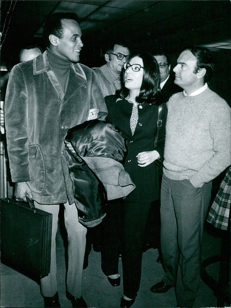 Harry Belaforte and Nana Mouscourie pose together in Stockholm, Sweden in November 1969. - Vintage Photograph