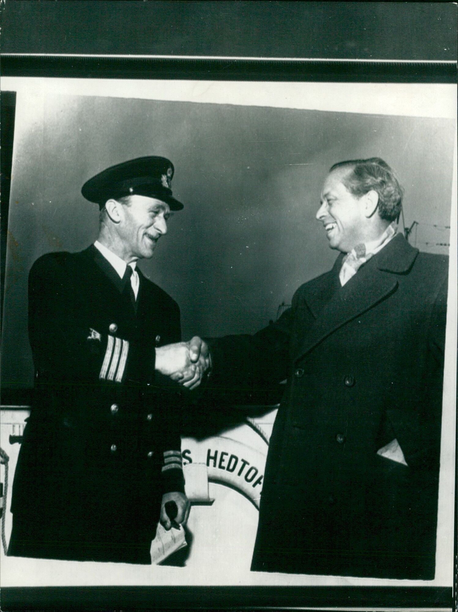 Captain P.L. Rasmussen bids farewell to Rederichefen Hans C. Christian