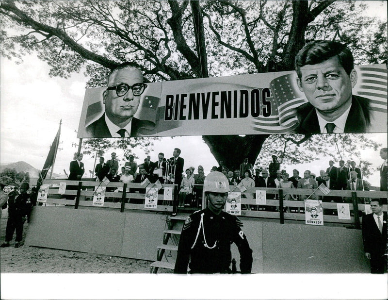 President John F. Kennedy is welcomed into Stockholm, Sweden on December 27th, 1961. - Vintage Photograph