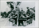 British troops playing cards during a break in training during the WWII conflict in France, October 1939. - Vintage Photograph