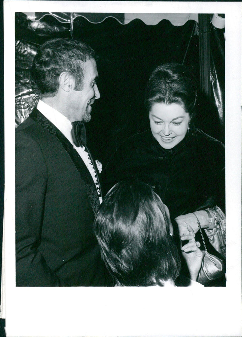 Former MGM costars Ricardo Montalbán and Esther Williams attend the Thalians President's Club Party at the Playboy Mansion West to support the Thalians Community Mental Health Center in 1972. - Vintage Photograph