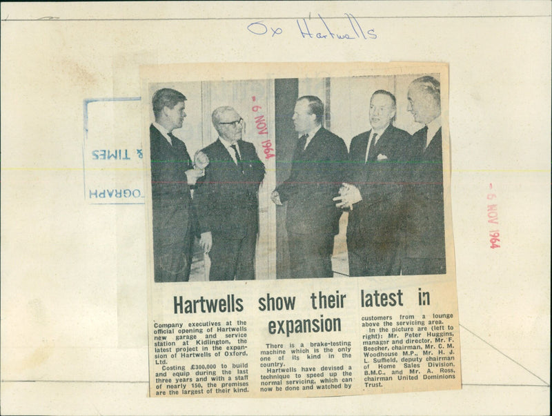 Executives of Hartwells of Oxford, Ltd. gather to officially open their new service and garage station in Kidlington. - Vintage Photograph