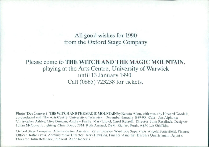 All good wishes for 1990 from the Oxford Stage Company cast of The Witch and the Magic Mountain. - Vintage Photograph