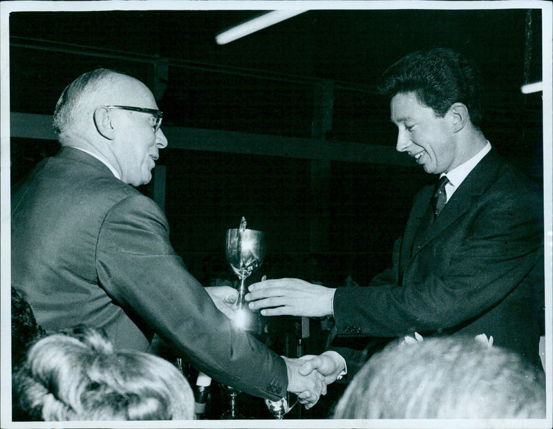 Apprentices of Pressed Steel, Cowley receiving awards at their third annual dinner and dance. - Vintage Photograph