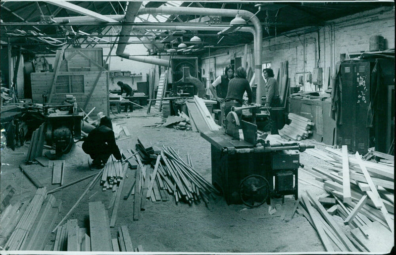 Workers inside W.G. Powell sawmills and timber merchants. - Vintage Photograph