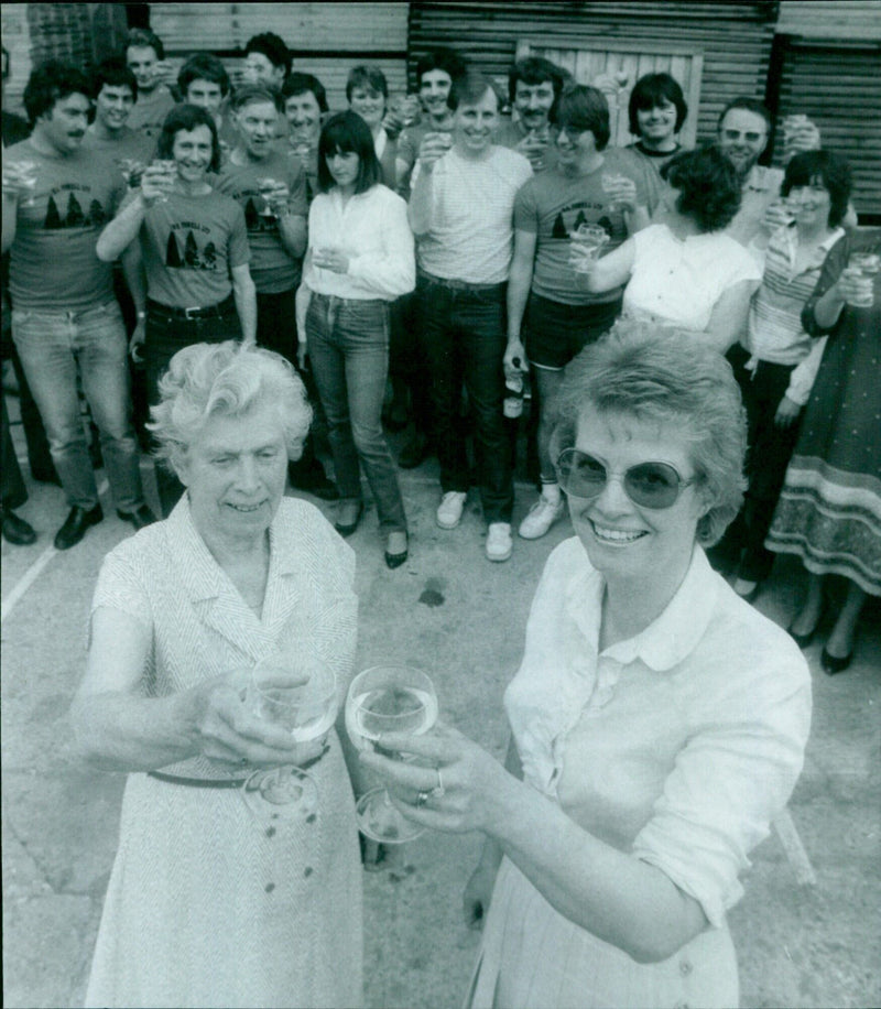 Employees of W. G. Fowell timber merchants in Oxford toast the company's diamond jubilee. - Vintage Photograph