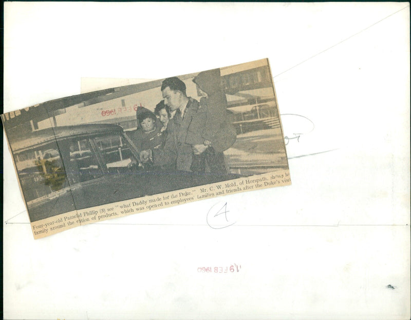 Four-year-old Pameld Phillip (3) with family at the opening of the "products city" for employees' families and friends after the Duke's visit. - Vintage Photograph