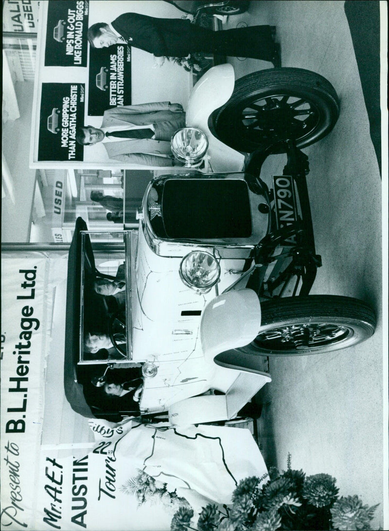 A vintage Austin Mini being presented to B.L.Heritage Ltd. - Vintage Photograph