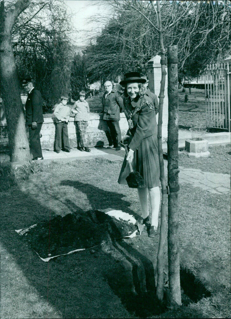 A tree planting ceremony in Oxford, England. - Vintage Photograph