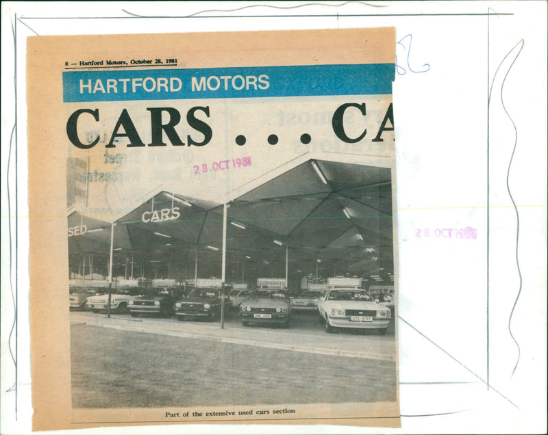 Hartford Motors used cars on display in October 1981. - Vintage Photograph