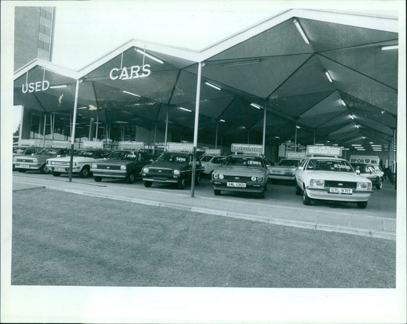 Hartford Motors used cars on display in October 1981. - Vintage Photograph