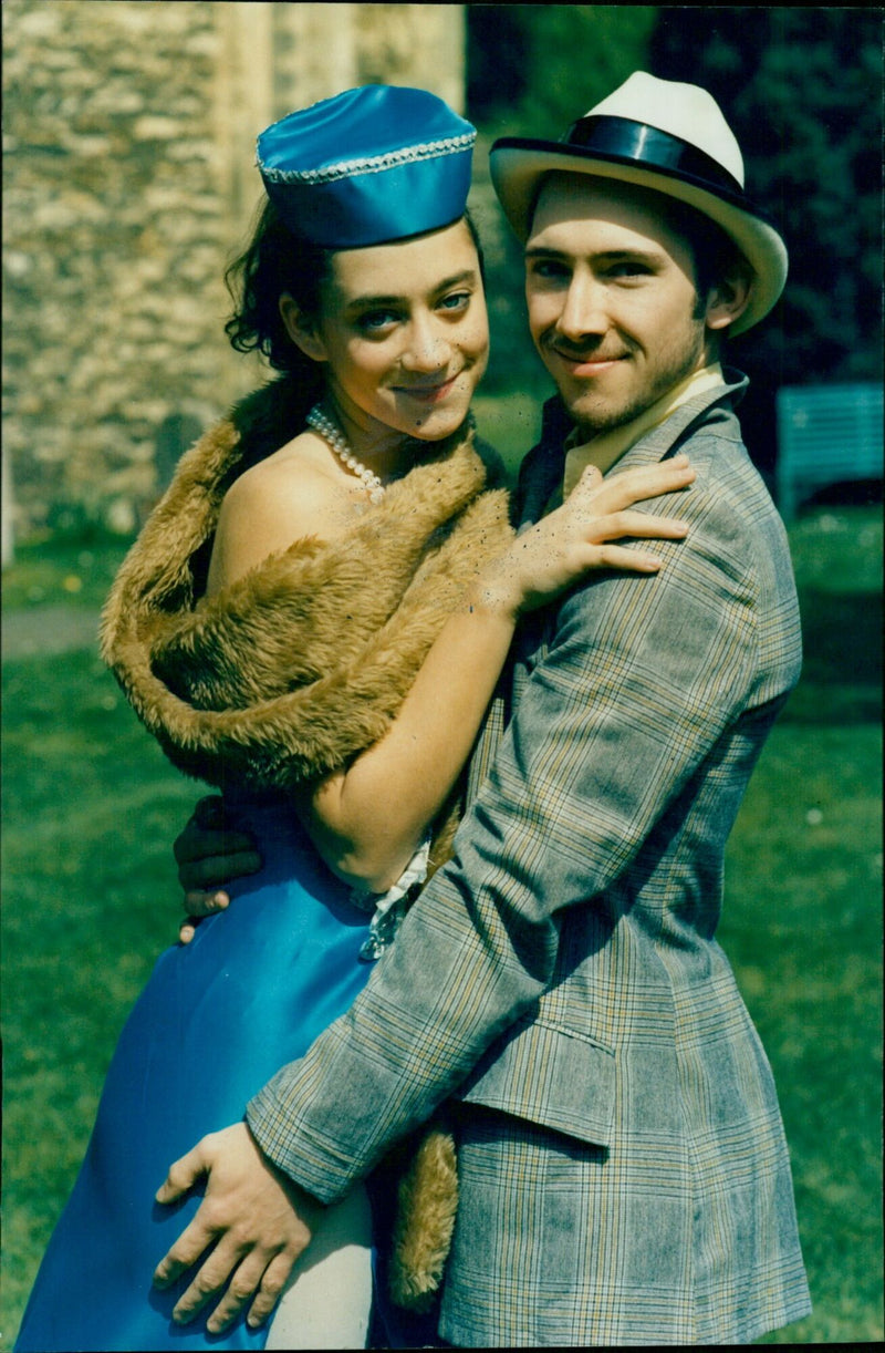 Actors Adam Coleman and Madeline Solomon reprising their roles as Nathan Detroit and Mimi in the Oxford Dance Theatre's production of "Guys and Dolls". - Vintage Photograph