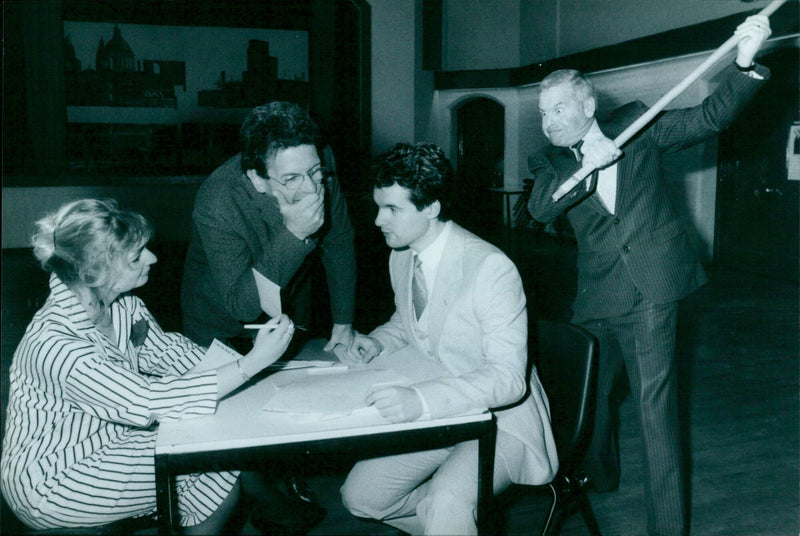 Cast members of Oxford Theatre Guild Players' production of Death of an Anarchist perform onstage. - Vintage Photograph