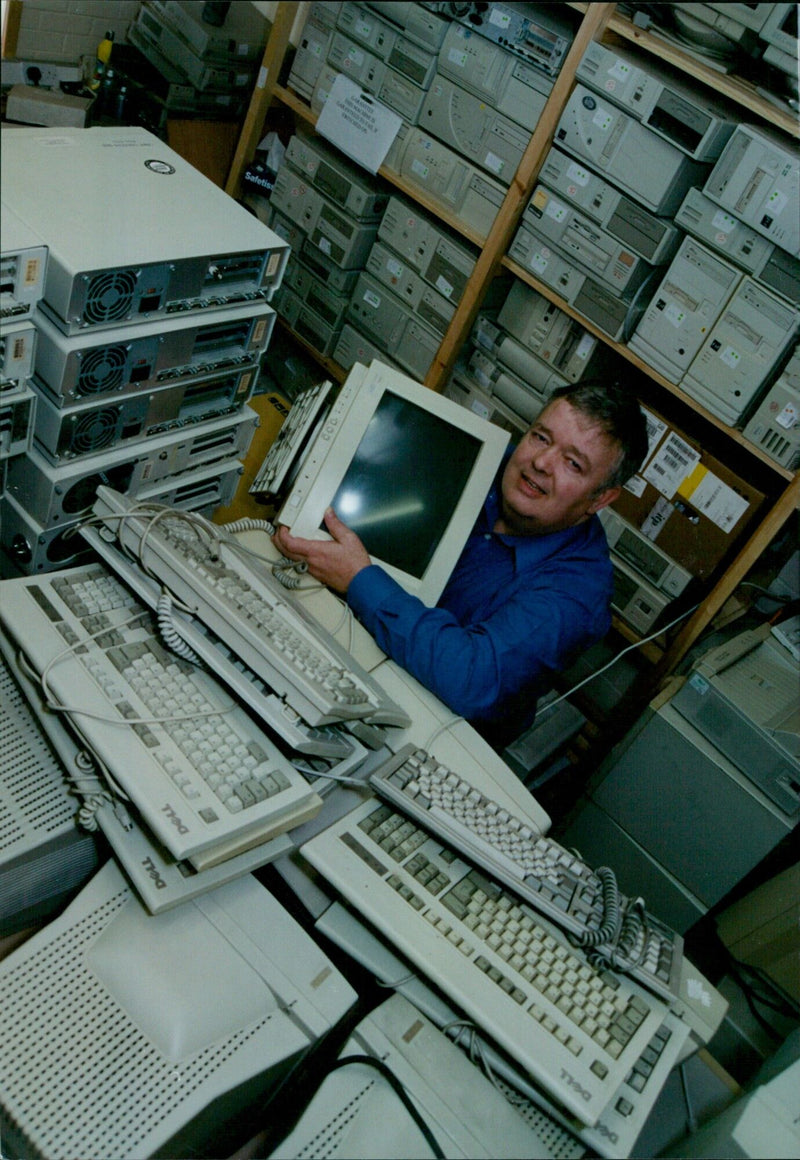 Oxford Ron Ashton with recycled computers. - Vintage Photograph