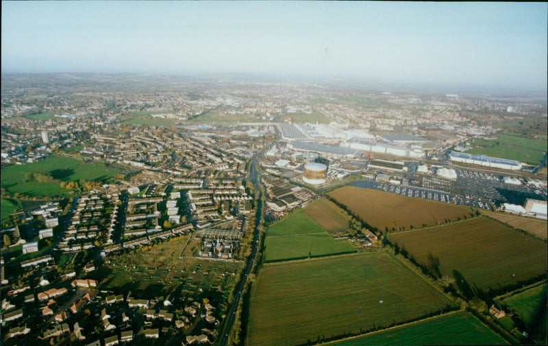 A helicopter flies over the Oxford area. - Vintage Photograph