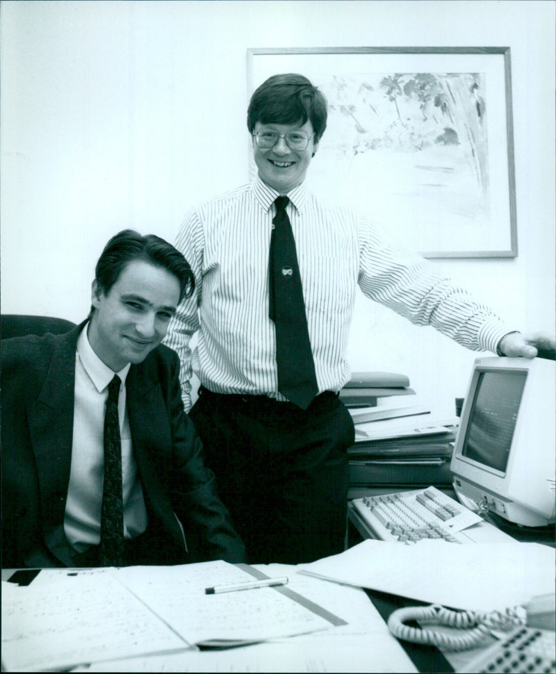 French law student Christophe Clerc is pictured with Patrick Baddeley, partner at commercial law specialists Manches & Co. - Vintage Photograph