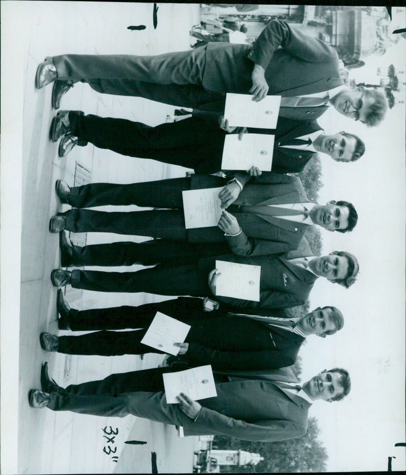 Six apprentices of Pressed Steel in 1962. - Vintage Photograph