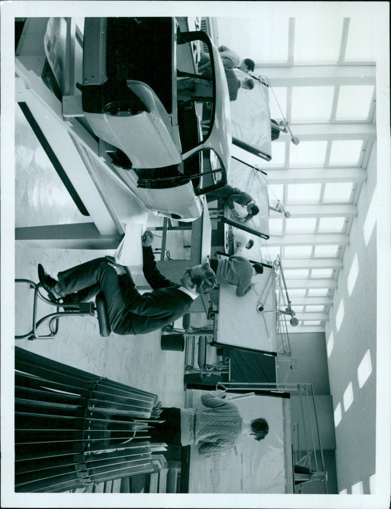 Student apprentices receive training in body engineering at the Advanced Drawing Office Training School. - Vintage Photograph