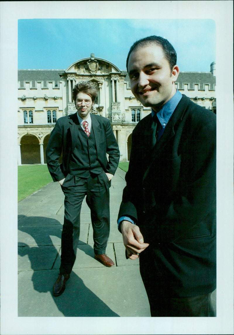 Alexander Straub and Rouzbeh Pirouz, joint CEOs of Oxford-based Mondus.com, celebrate after receiving 3i backing at Venturefest. - Vintage Photograph