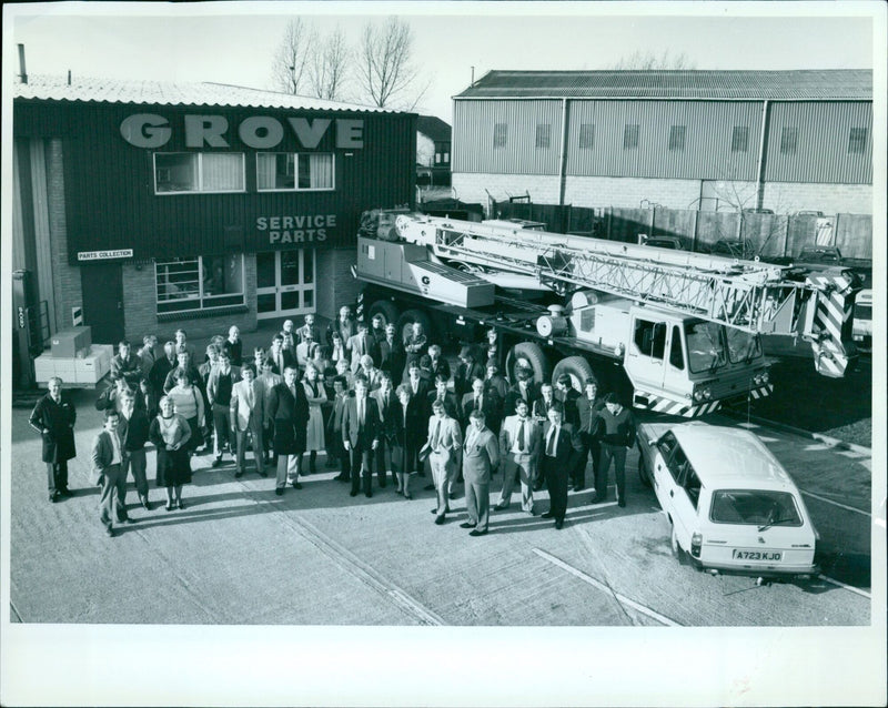 A Grove Parts Collection Service truck is seen at the Grove Cranes site in Abingdon, Oxfordshire. - Vintage Photograph