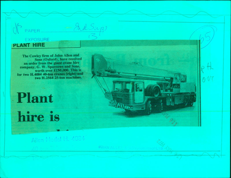 John Allen and Sons (Oxford) receive a large order from crane hire company G.W. Sparrows and Sons. - Vintage Photograph